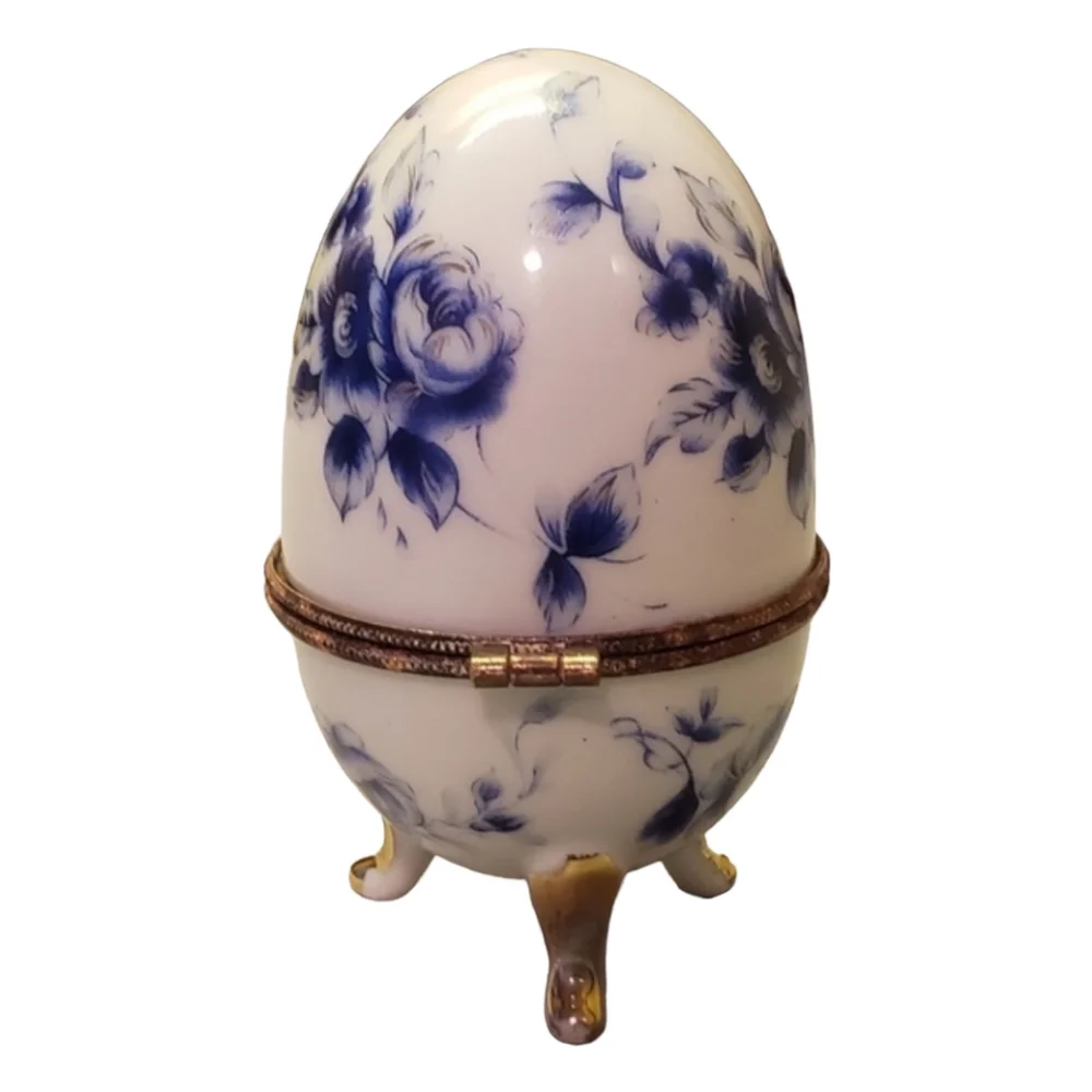 Vtg Limoges Handpainted Porcelain Egg Trinket Box